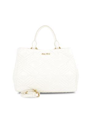 Miu Miu Vitello Shine Quilted Leather Two Way Tote on SALE